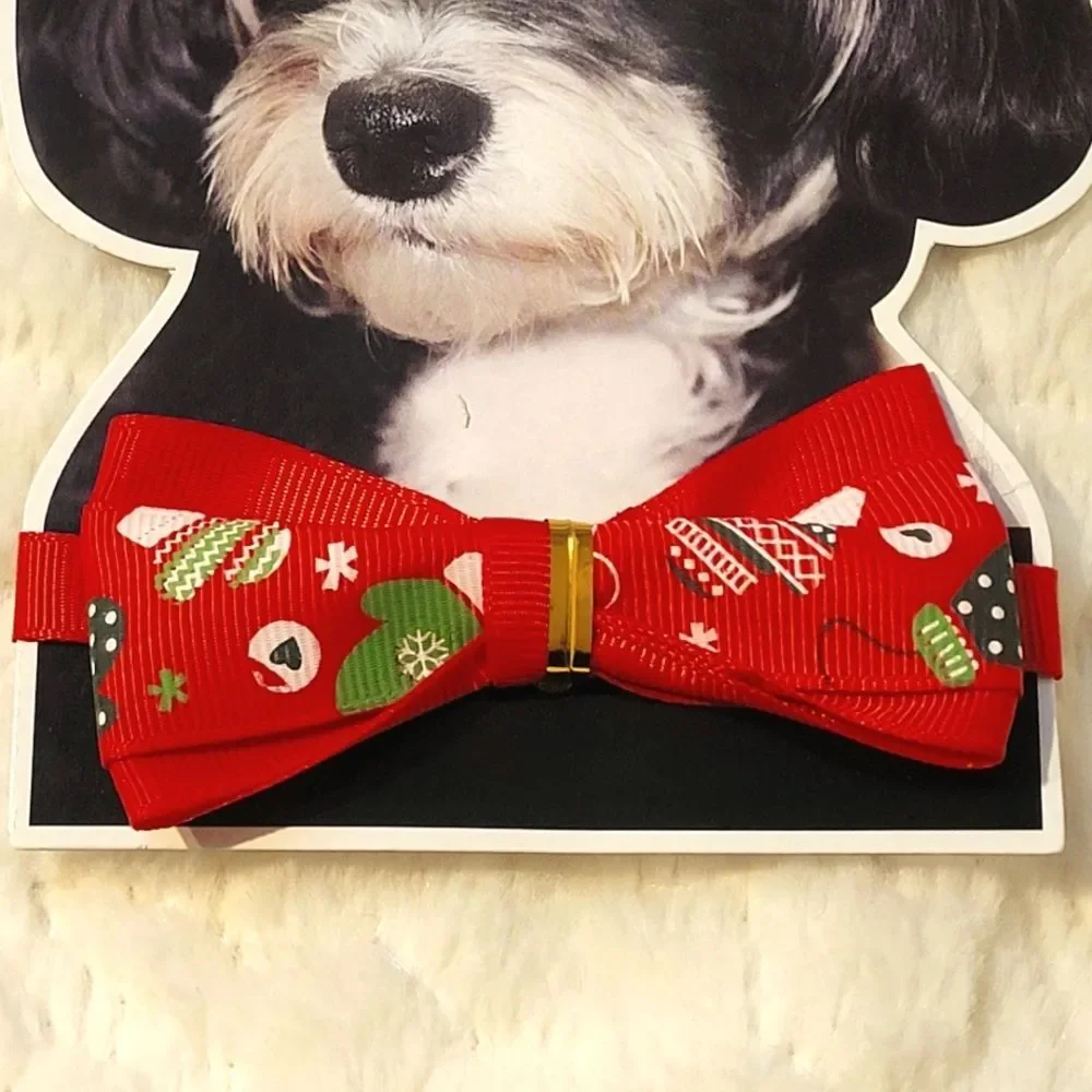 Christmas Pet Bow Ties Set of 2 Red Green Holiday Motif Small Dog or Cat New